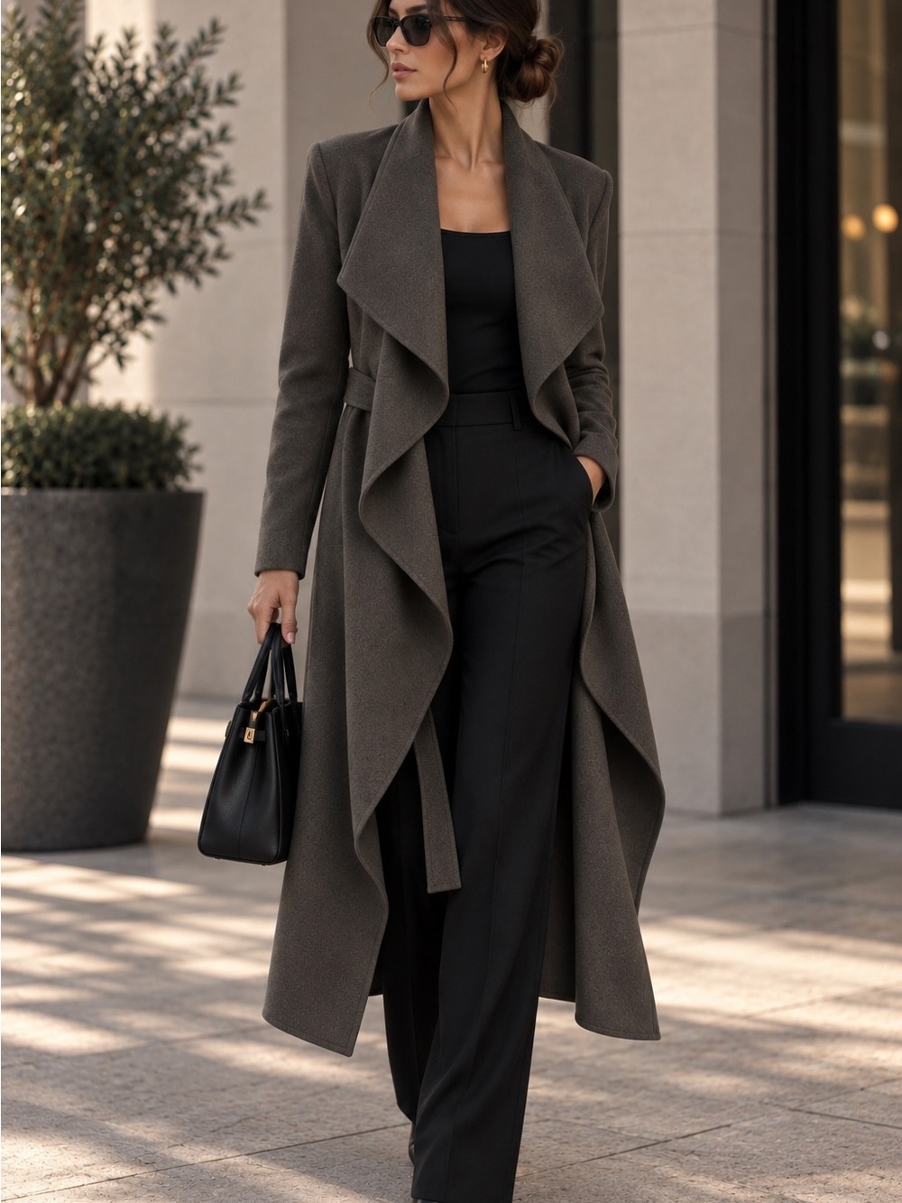 Marciano by Guess Wool Blend Waterfall Draped Belted Coat XS